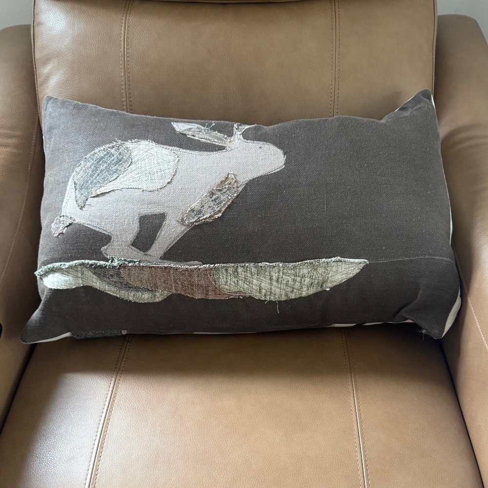 Decorative Rabbit Applique Accent Pillow - Neutral Home Accent